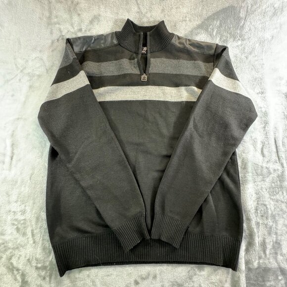 Red Ape men's sweater XLARGE pullover with synthetic leather shoulders and 1/4 z - Picture 15 of 15